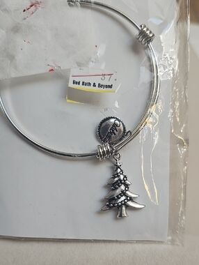 NWT Silver Christmas Tree Charm Bangle Bracelet